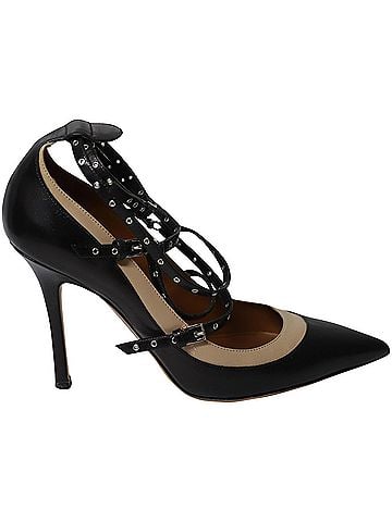VALENTINO By Mario Valentino Valentino Grommet Studded Pumps in Black Leather (view 1)