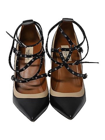 VALENTINO By Mario Valentino Valentino Grommet Studded Pumps in Black Leather (view 2)