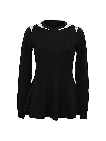 Oscar De La Renta Oscar de la Renta Illusion Cutout Peplum Sweater in Black Wool (view 1)