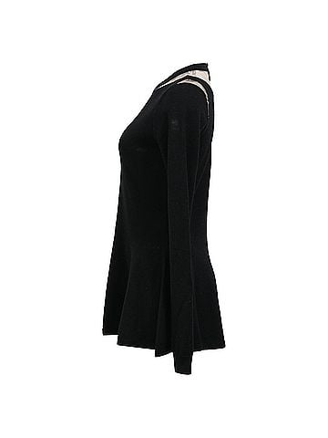 Oscar De La Renta Oscar de la Renta Illusion Cutout Peplum Sweater in Black Wool (view 2)