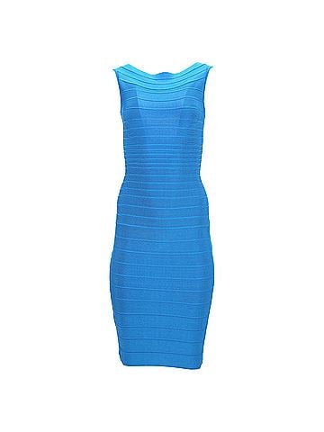 Herve Leger  Herve Leger Bandage Wide Neckline Midi Dress in Blue Rayon (view 1)