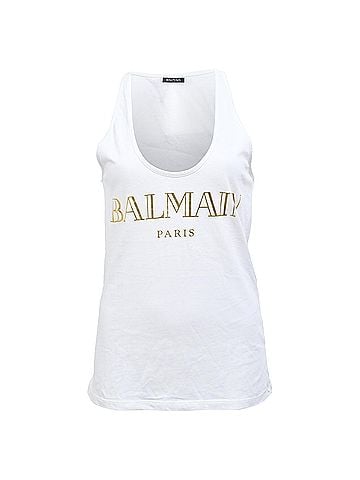 Balmain Balmain Logo Printed Tank Top in White Cotton (view 1)