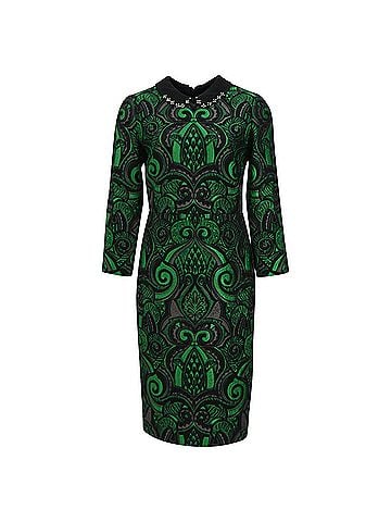 No. 21  N 21 Brocade Midi Long Sleeve Dress in Green Polyester (view 1)