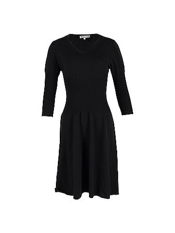 Max Mara Max Mara V-Neck 3/4 Sleeve Midi Dress in Black Wool (view 1)