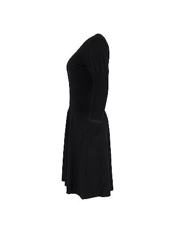 Max Mara Max Mara V-Neck 3/4 Sleeve Midi Dress in Black Wool (view 2)