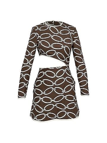 Mario Valentino  Valentino Garavani Chain Printed Mini Cut Out Dress in Brown Silk (view 1)