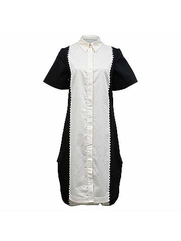 Mary Katrantzou Mary Katrantzou Short Sleeve Two Tone Shirt Dress in Black Cotton (view 1)