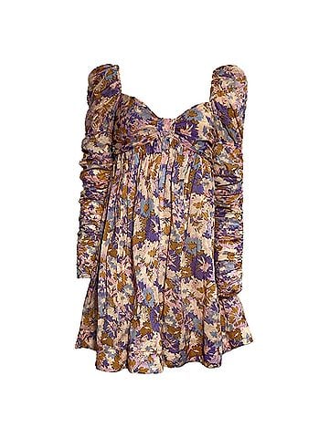Zimmermann  Zimmermann Floral Print Ruched Mini Dress in Multicolor Cotton (view 1)