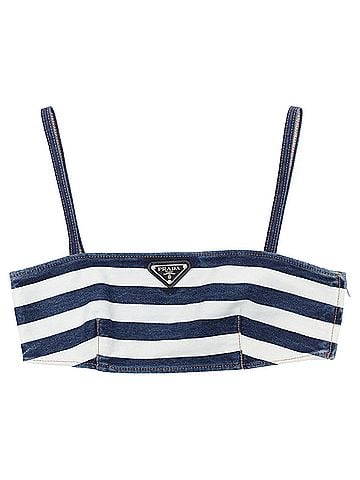Prada new Prada blue white striped black triangle logo denim bustier bra X (view 1)