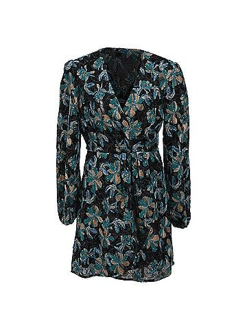 Sandro  Sandro Paris Embroidered Mini Long Sleeve Dress in Multicolor Polyester (view 1)