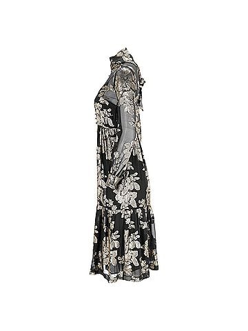 Saint Laurent Saint Laurent Floral Sheered Midi Dress in Black Silk (view 2)