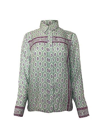 Sandro Sandro Printed Shirt in Green Silk (view 1)