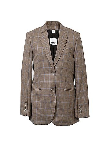 Burberry  Burberry Single-Breasted Checkered Print Blazer in Brown Wool (view 1)