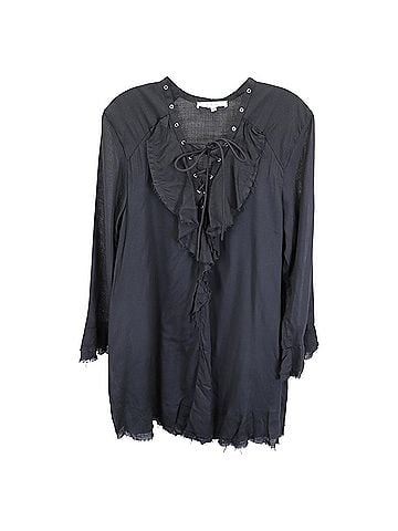 IRO Iro Mini Raw Edge Bell Sleeve V-Neck Dress in Black Cotton (view 1)