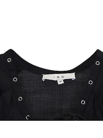 IRO Iro Mini Raw Edge Bell Sleeve V-Neck Dress in Black Cotton (view 2)