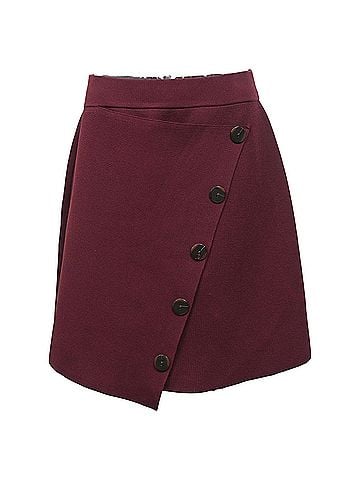 Sandro Sandro Fiji Asymmetric Decorative-Button Skirt in Burgundy Viscose (view 1)