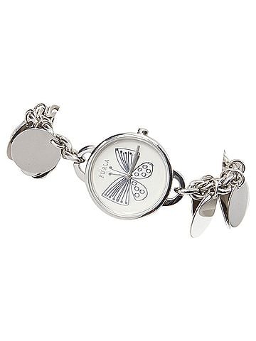 FURLA Furla scribble butterfly logo silver disc chain watch bracelet (view 2)