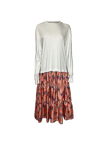 MSGM MSGM Floral Printed  Long Sleeve Midi Tiered Dress in Multicolor Polyester (view 1)