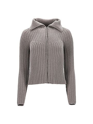 Max Mara Max Mara Weekend Knitted Zipped Sweater in Grey Wool (view 1)