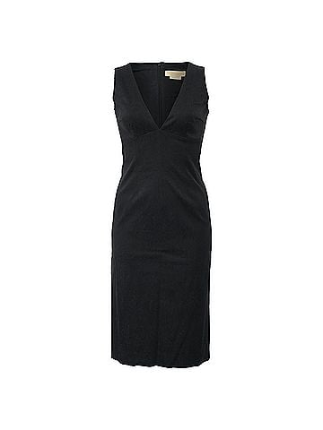 Michael Kors Michael Kors V-Neck Midi Dress in Black Polyester (view 1)