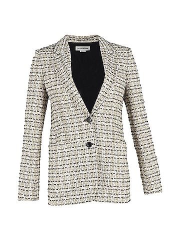 Victoria Beckham  Victoria Beckham Single-Breasted Blazer in Beige Cotton Tweed (view 1)