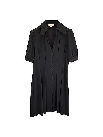 Michael Kors Michael Kors Mini Bishop Sleeve Cinched Waist Shirt Dress in Black Polyester (view 1)