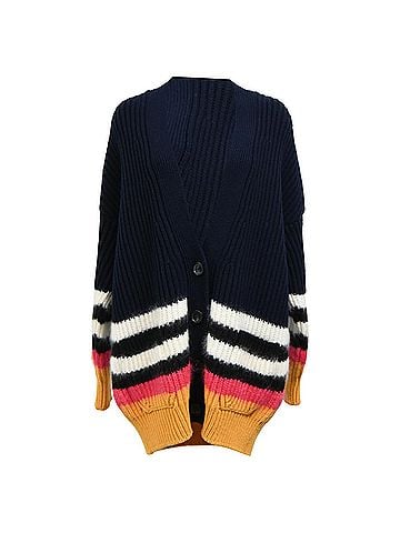 No. 21 Nº21 Striped Oversized Cardigan in Multicolor Wool (view 1)