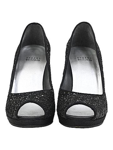 Stuart Weitzman Stuart Weitzman Peep-Toe Pumps in Black Glitter (view 2)