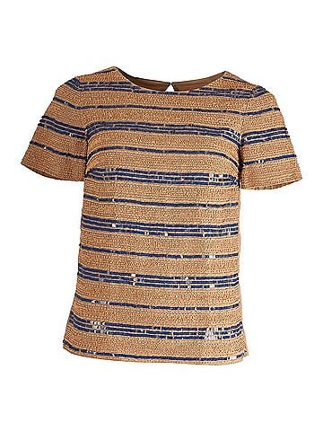 Tory Burch Tory Burch Beaded and Sequined Top in Beige Cotton (view 1)