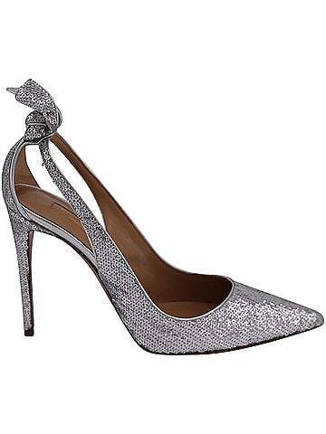Aquazzura Aquazzura Bow Tie Sequined Pumps in Silver Leather  (view 1)