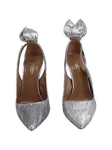 Aquazzura Aquazzura Bow Tie Sequined Pumps in Silver Leather  (view 2)