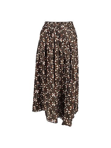 Ulla Johnson  Ulla Johnson Midi Printed Ruffle Detail Skirt in Brown Polyester (view 1)