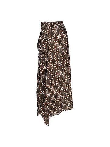 Ulla Johnson  Ulla Johnson Midi Printed Ruffle Detail Skirt in Brown Polyester (view 2)