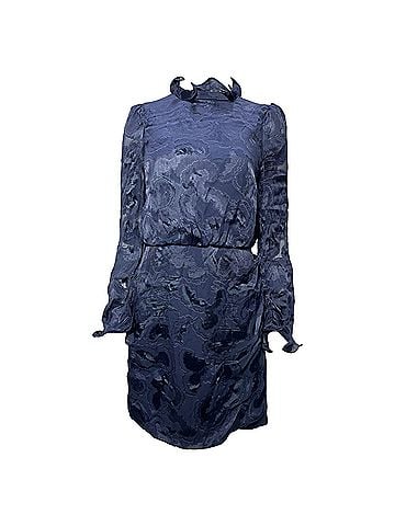 Saloni  Saloni Rina B Mini Ruffled Neck Dress in Navy Blue Rayon (view 1)