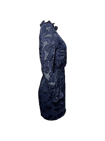 Saloni  Saloni Rina B Mini Ruffled Neck Dress in Navy Blue Rayon (view 2)