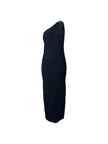 Totême  Totême Ribbed Maxi One-Shoulder Fitted Dress in Black Viscose (view 1)