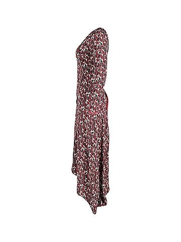 Vilshenko Vilshenko Printed Asymmetric Dress in Burgundy Silk (view 2)