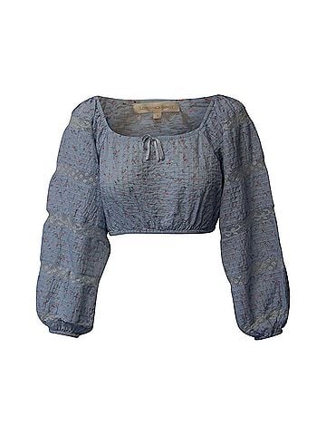 LoveShackFancy LoveShackFancy Albertina Floral Crop Top in Light Blue Cotton (view 1)