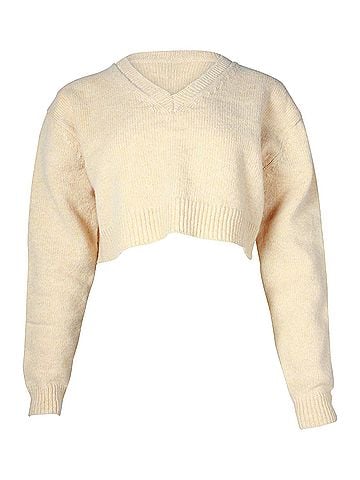 Acne Acne Studios Cropped V-Neck Sweater in Pastel Yellow Wool (view 1)