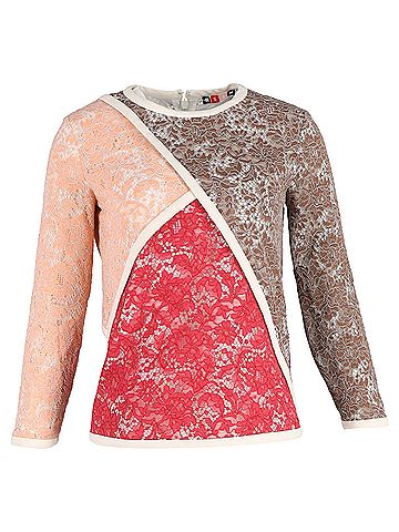MSGM MSGM Lace Patchwork Long Sleeve T-Shirt in Multicolor Polyamide (view 1)
