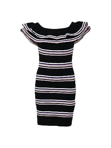 MSGM MSGM Mini Friday Off-Shoulder Ruffle Striped Dress in Multicolor Cotton (view 1)