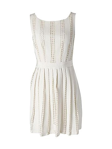 Moschino Moschino Perforated Pleated Dress in Cream Cotton (view 1)