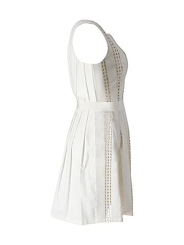 Moschino Moschino Perforated Pleated Dress in Cream Cotton (view 2)