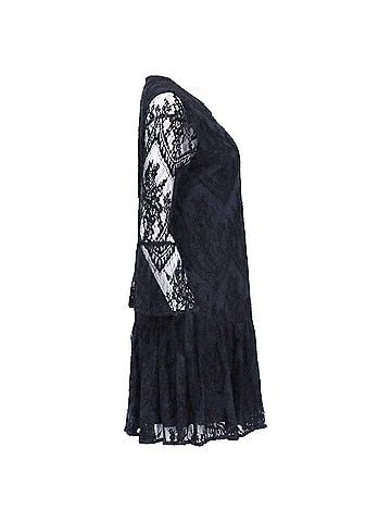Ganni Ganni Ruffled Embroidered Lace Mini Dress inNavy Blue Viscose (view 2)