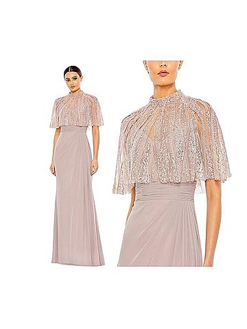 Mac Duggal Mac Duggal 20467 Pink Rose Formal Beaded Cape Dress Chiffon Evening Gown 8 Cocktail Dress (view 2)