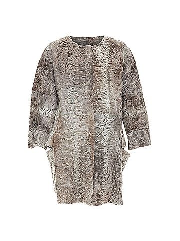 MARNI MARNI brown persian lamb astrakan fur cropped sleeve cocoon coat IT40 S (view 1)