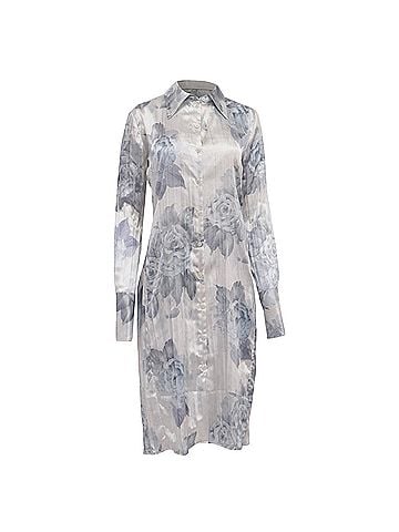 Acne Acne Studios Floral-Print Midi Shirt Dress in White Polyester (view 1)