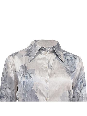 Acne Acne Studios Floral-Print Midi Shirt Dress in White Polyester (view 2)