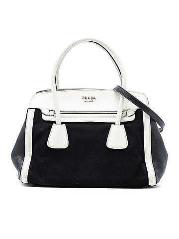 Prada Bicolor Saffiano Cuir Trimmed Canvas Satchel (view 1)