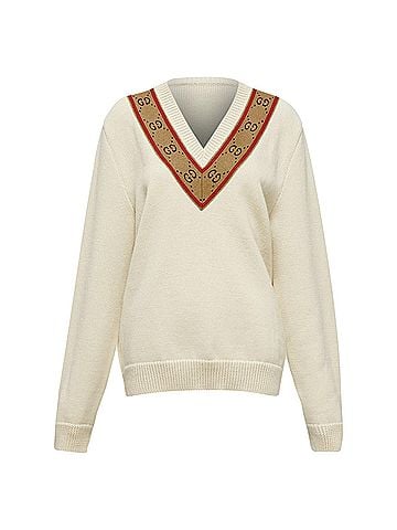 Gucci Gucci wool GG monogram V-neck varsity sweater (view 1)